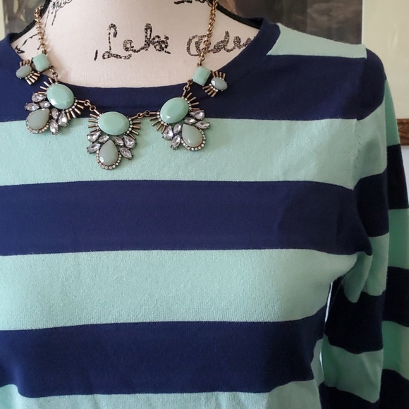 Talbots blue & green sweater w/ bell sleeves - Picture 2 of 10